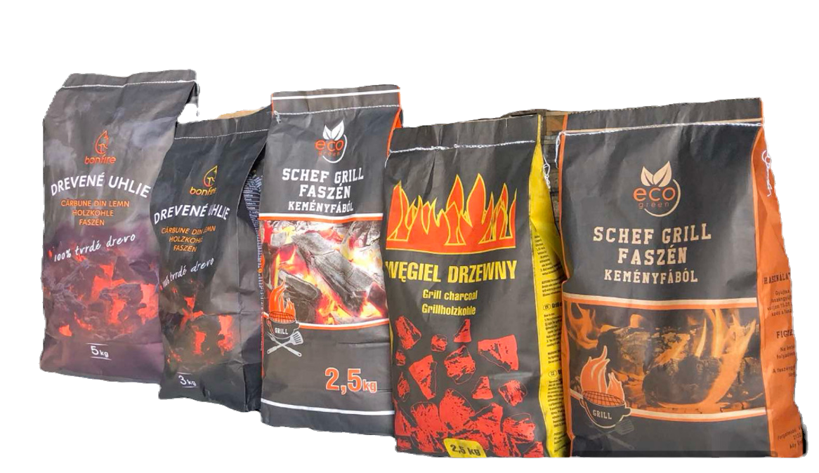 Charcoal packed in branded paper bags